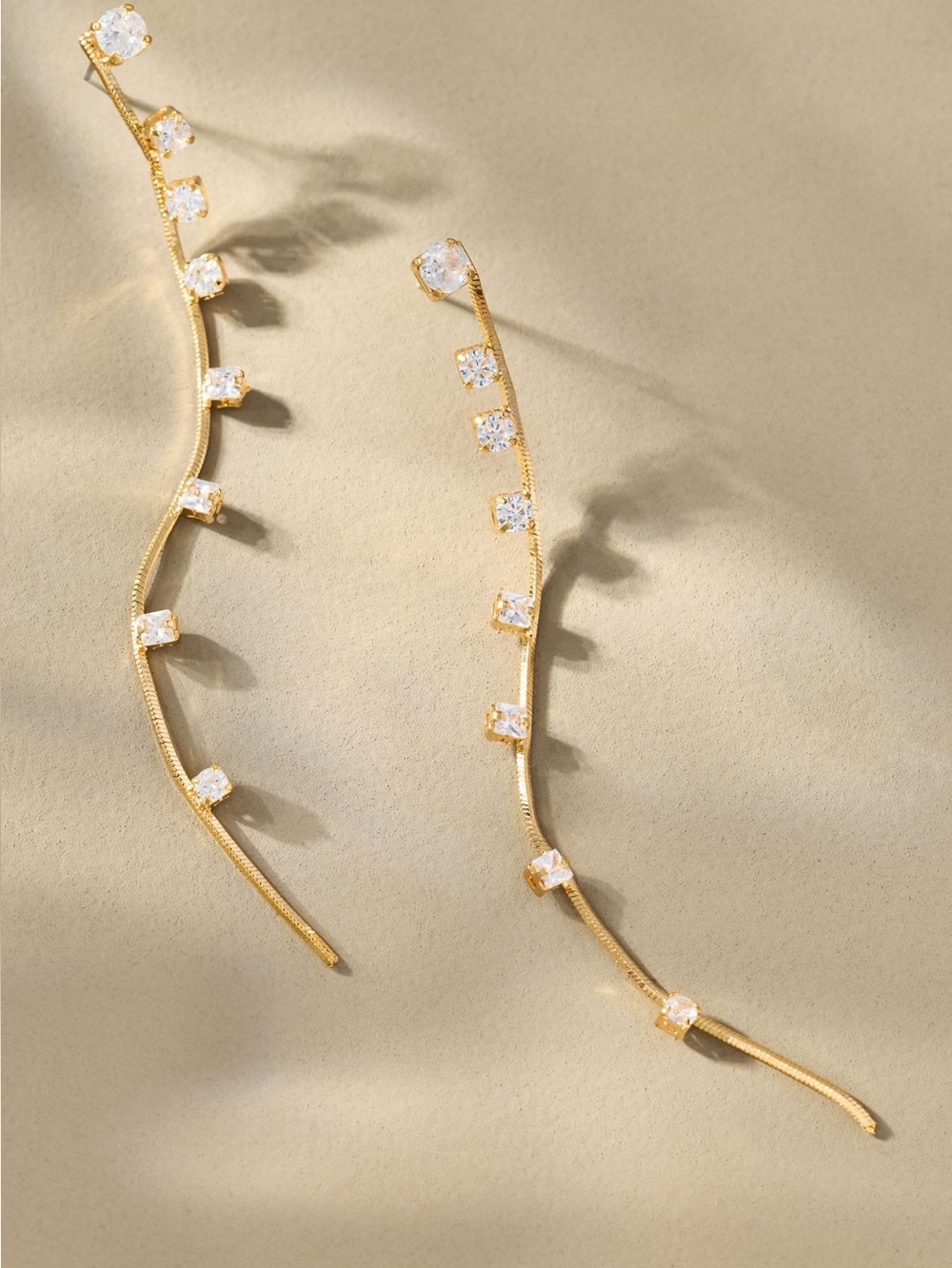 Anthropologie 14KT Gold Plated Drop Earrings New Crystal Clear Stone CZ